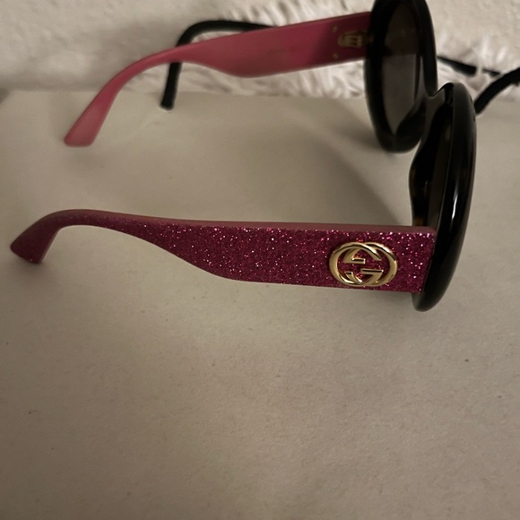 Gucci Accessories - Gucci Pink Glitter Logo Sunglasses with Black Frames